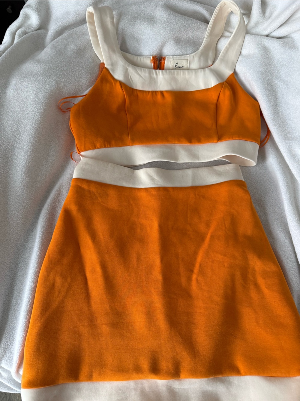 Orange and White Two-Piece Skirt Set